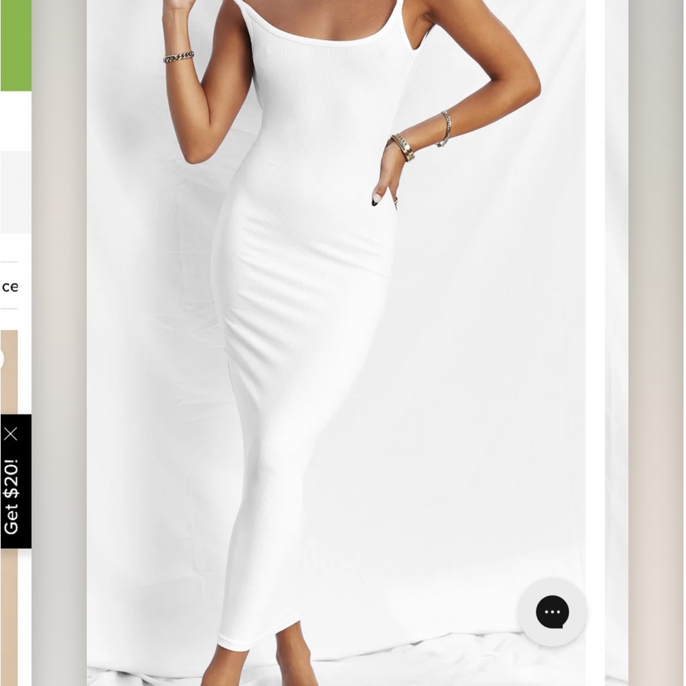 All Things Golden THE LUXE RIB LOW BACK MIDI DRESS - WHITE Size Small